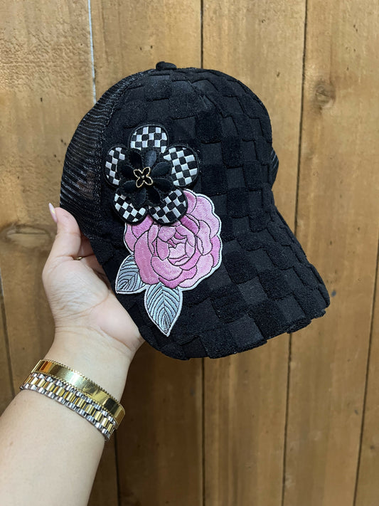 Black flower trucker