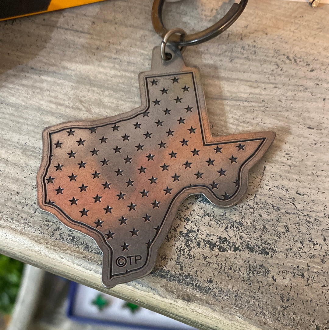 Texas shaped metal key chain