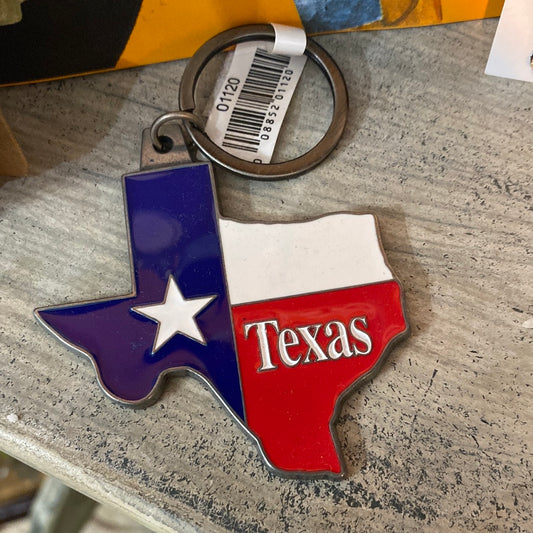 Texas shaped metal key chain