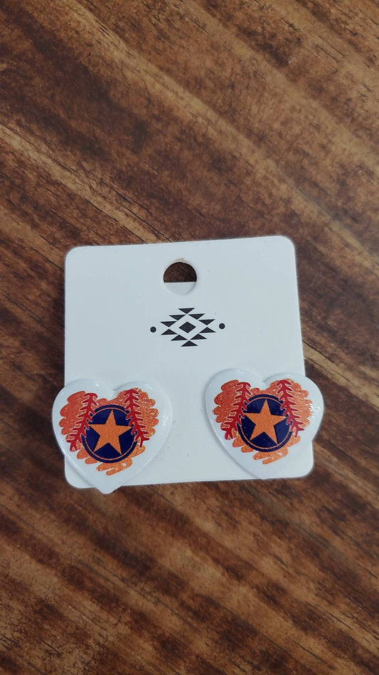 Heart Baseball Earrings