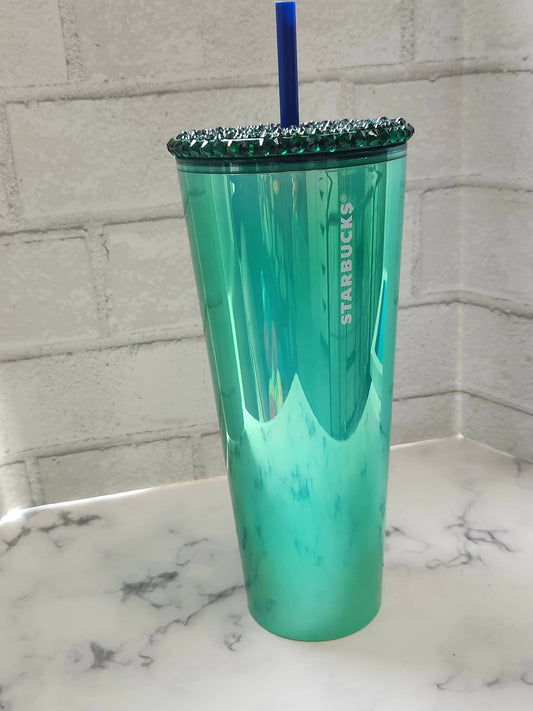 Sb starbucks blue green bling lid