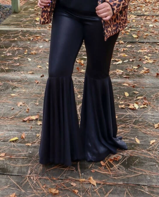 Metallic Black Bell Bottom Pants