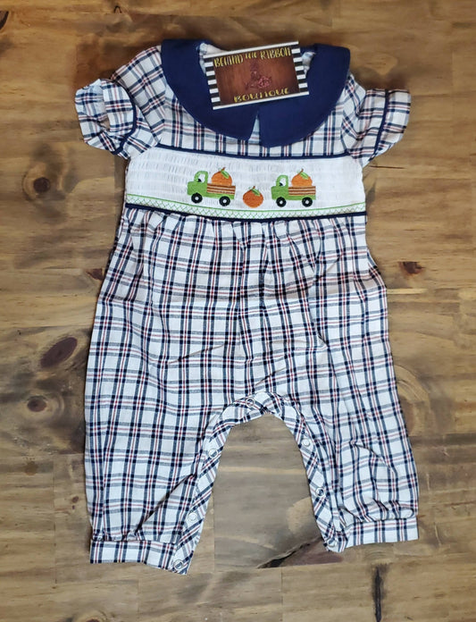 Pumpkin Blue Plaid Romper