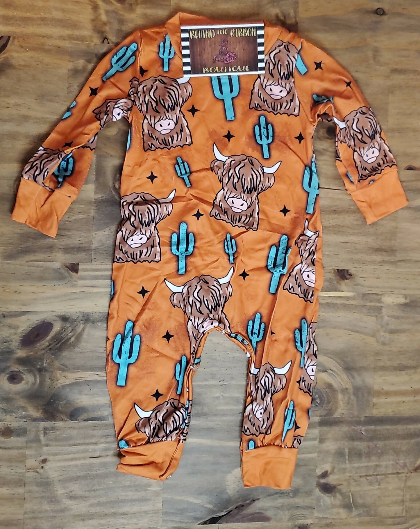 Orange Highland Cow Cactus Romper