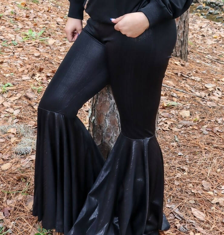 Metallic Black Bell Bottom Pants