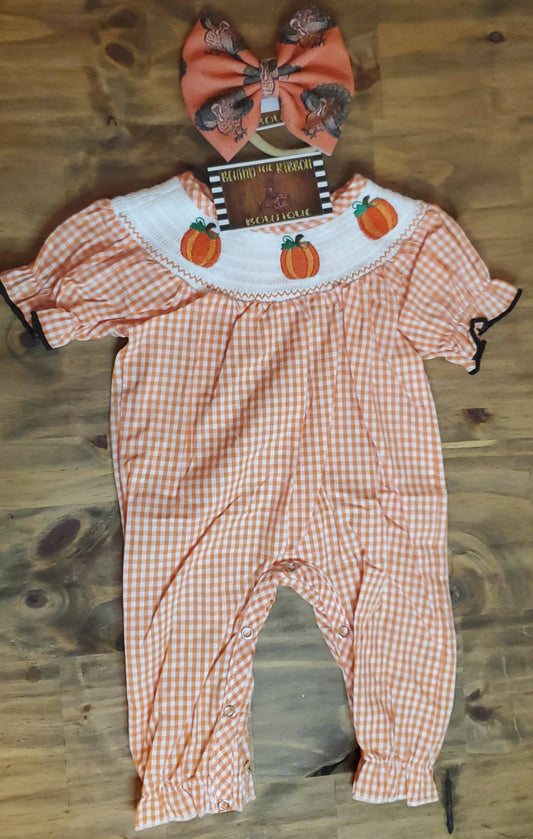 Orange & White Smock Romper