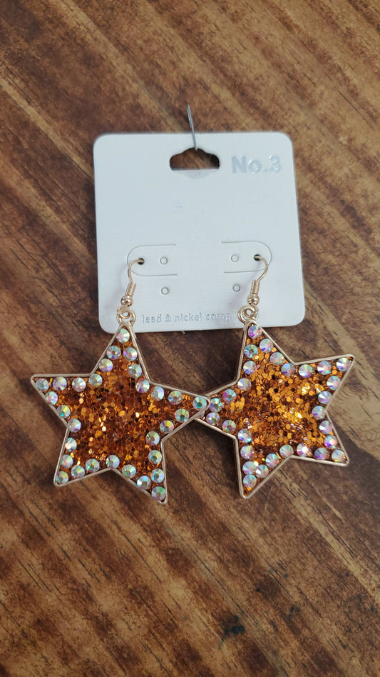 Bling Orange Star Earrings